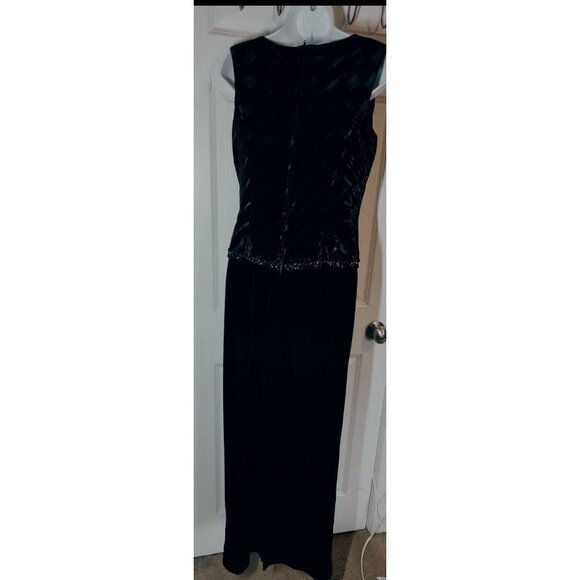 Scott McClintock Black Beaded Velour Sleeveless Maxi Dress W Back Slit 12 - Picture 3 of 8